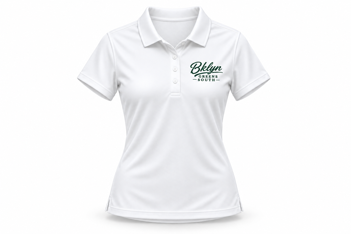Women's White Golf Polo Shirt - Green Logo