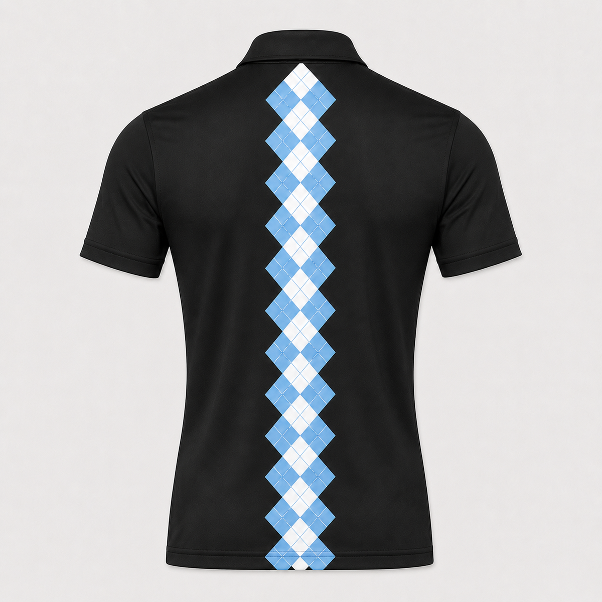 Men's Slim FitBlack Polo Shirt Light Blue Collar Logo/Argyle
