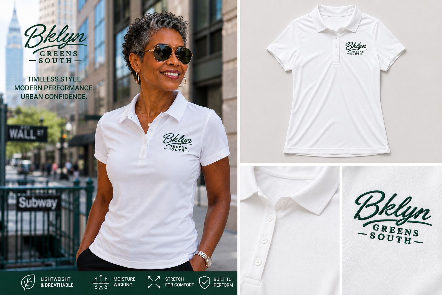 Women's White Golf Polo Shirt - Green Logo