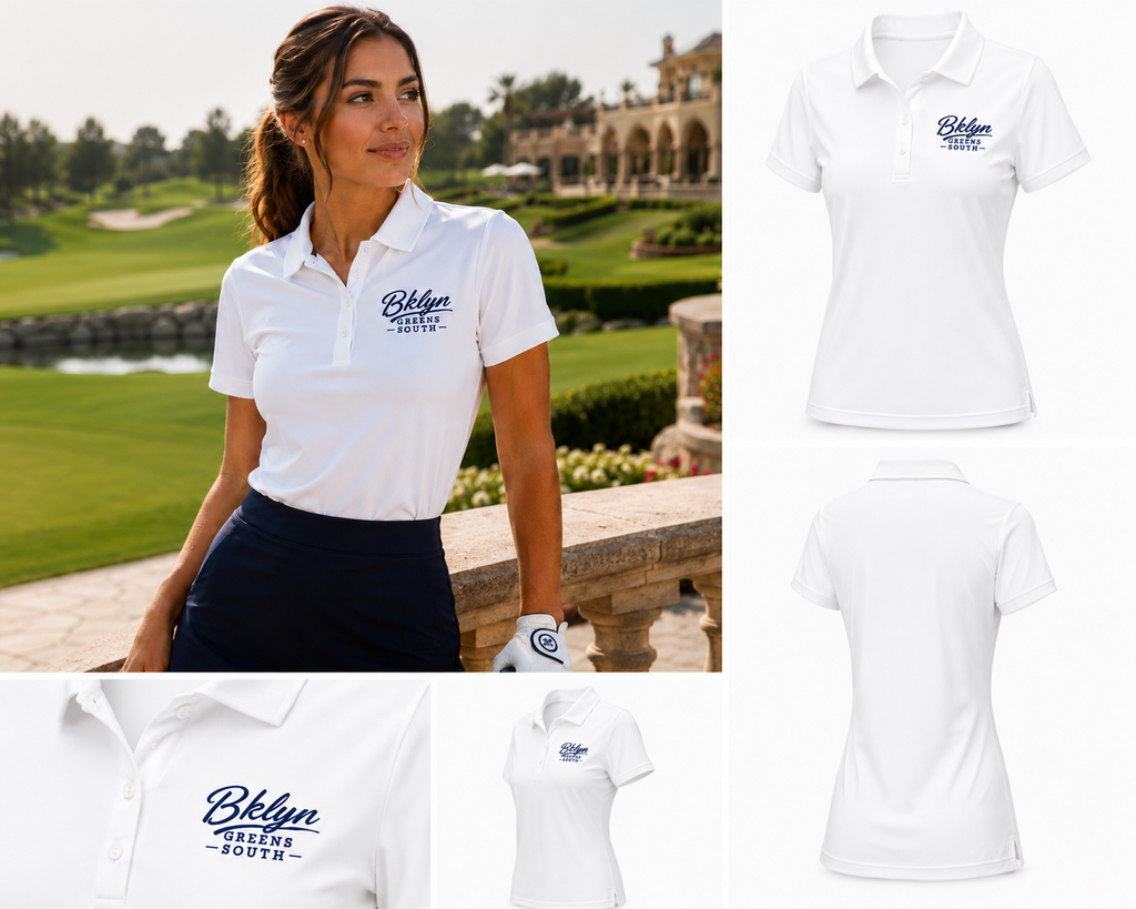 White Polo Shirt with Navy Blue Logo