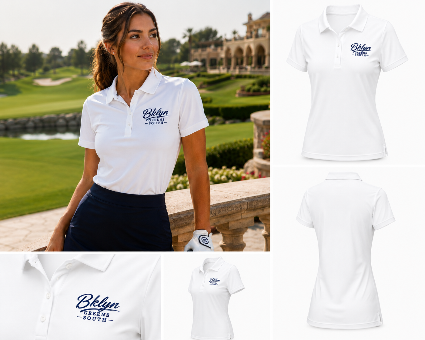 White Polo Shirt with Navy Blue Logo