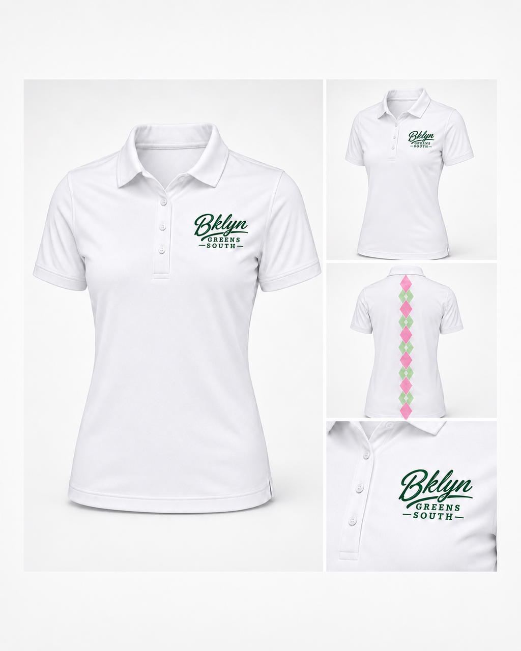 Women's White Golf Polo Shirt - Argyle Back Logo
