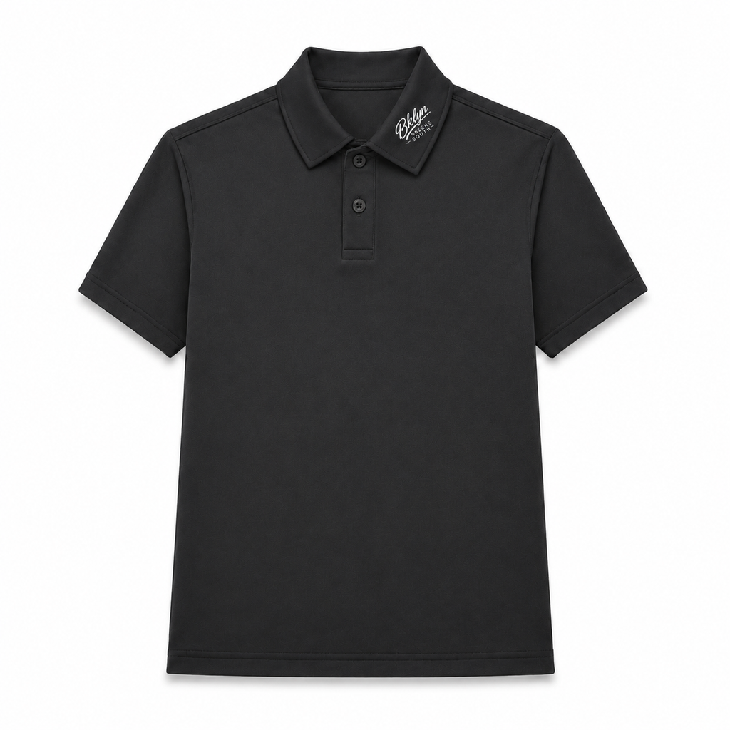 Men's Black Polo Shirt White Collar Logo