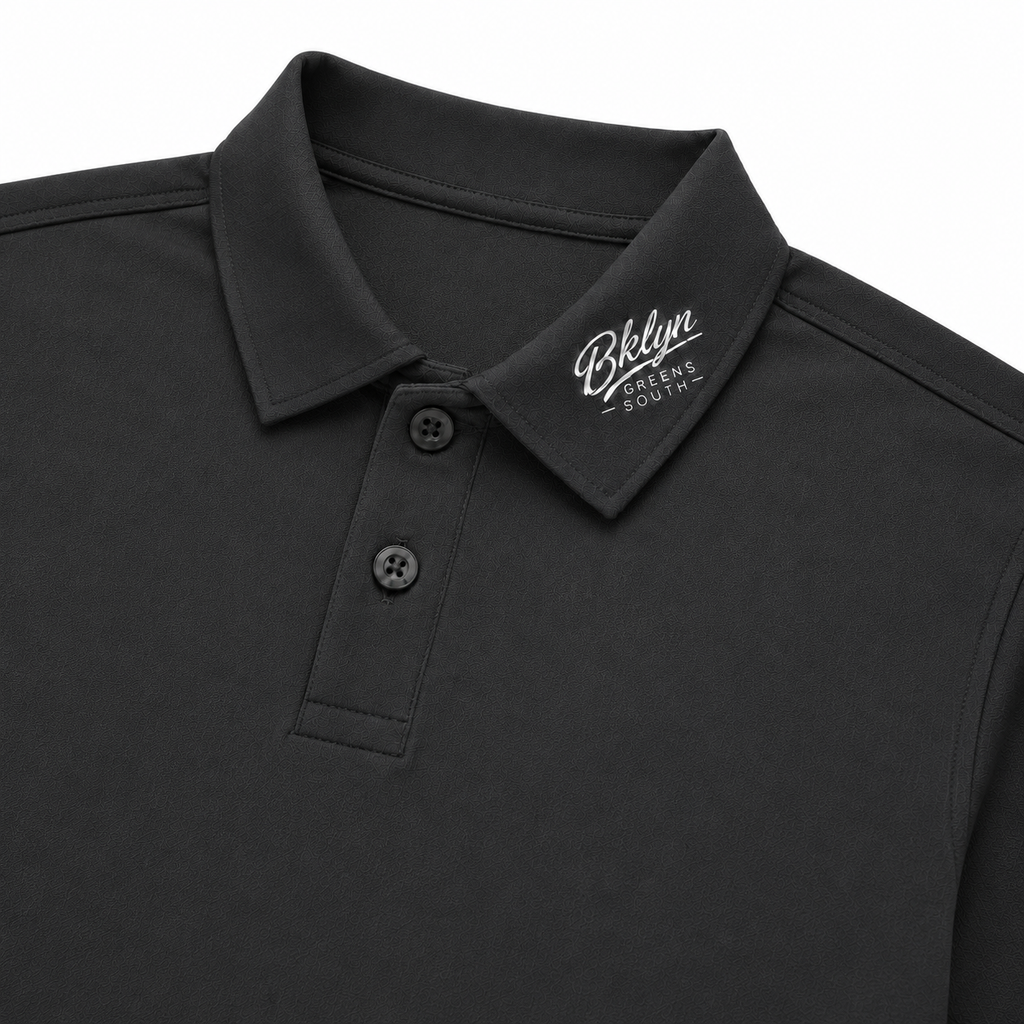 Men's Black Polo Shirt White Collar Logo