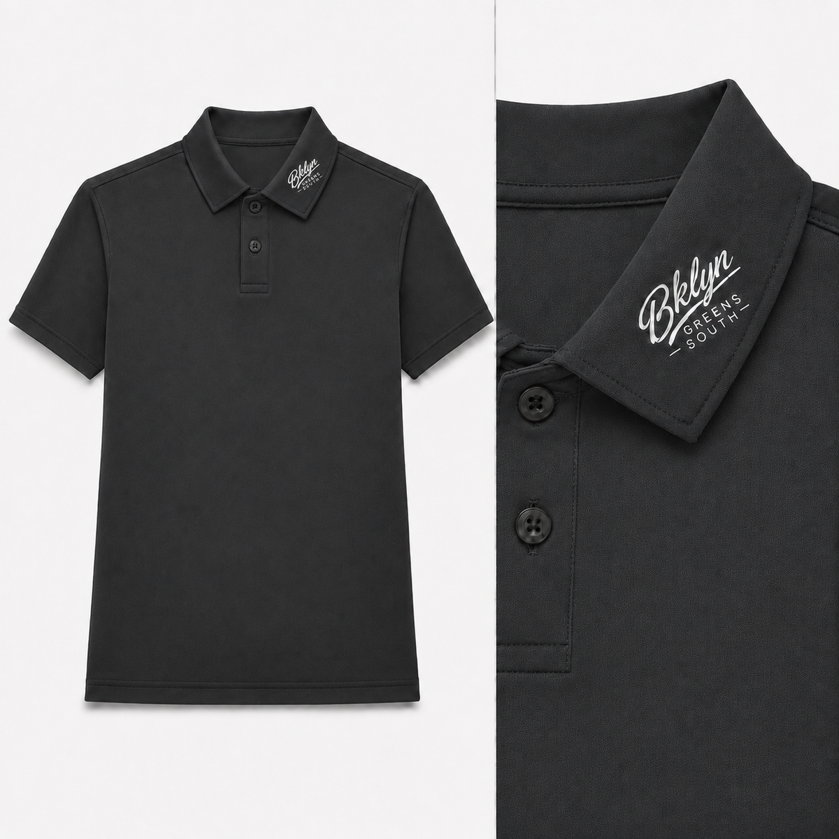 Men's Black Polo Shirt White Collar Logo