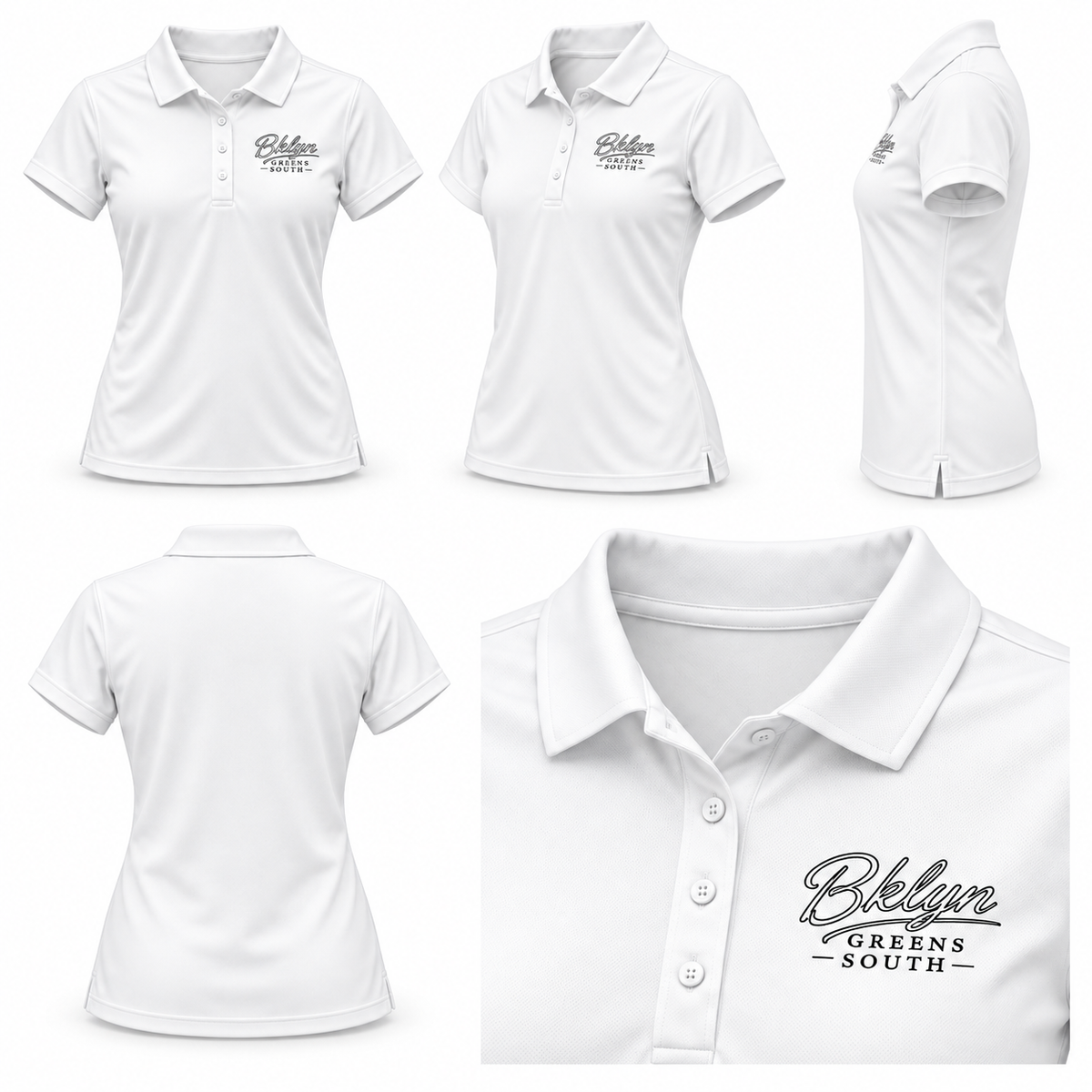 White Polo Shirt with White Logo Black Outline