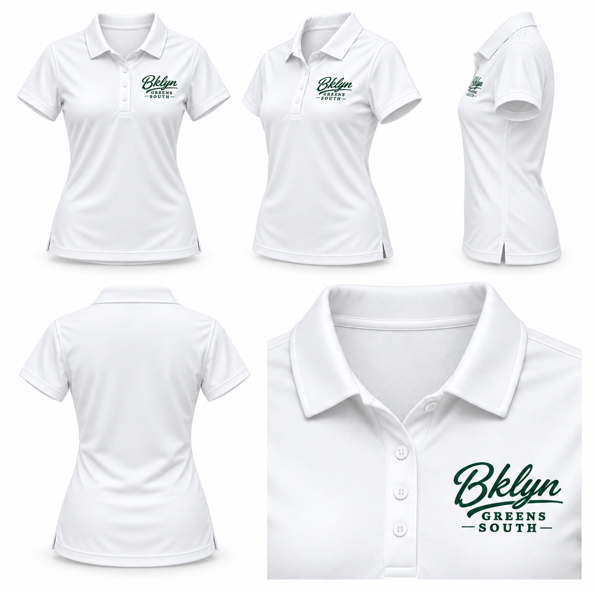 Women's White Golf Polo Shirt - Green Logo