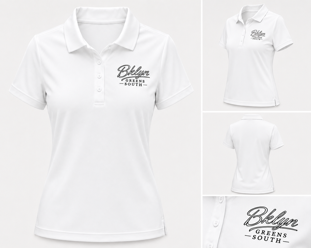 White Polo Shirt with White Logo Black Outline