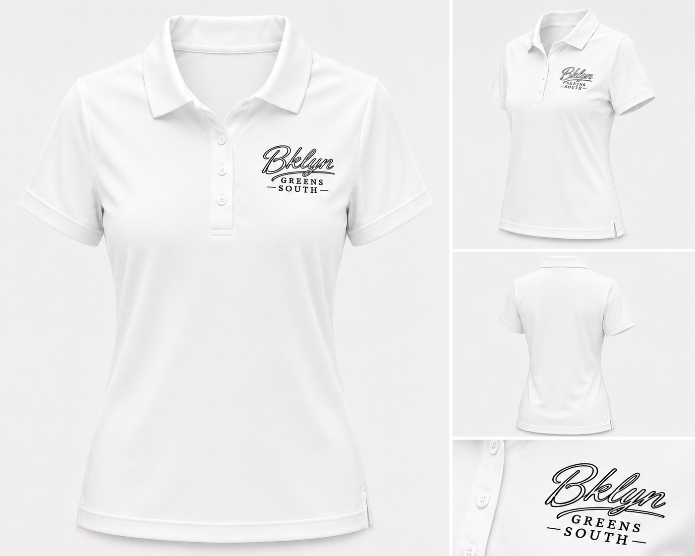 White Polo Shirt with White Logo Black Outline