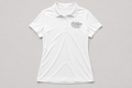 White Polo Shirt with White Logo Black Outline