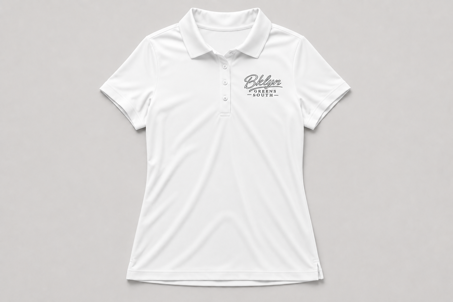 White Polo Shirt with White Logo Black Outline
