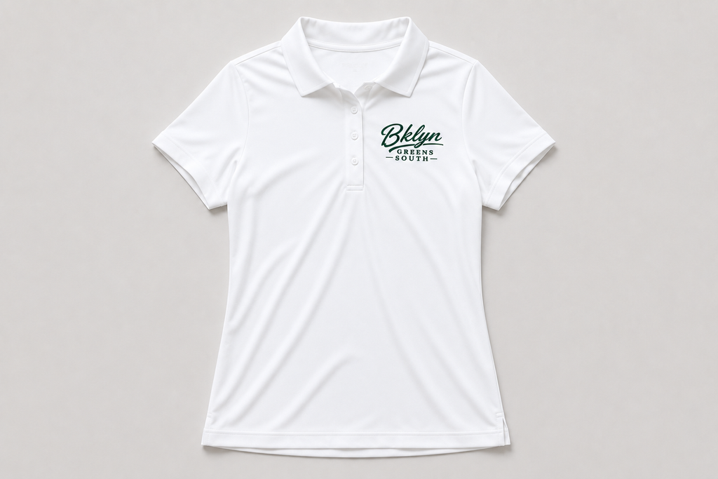 Women's White Golf Polo Shirt - Green Logo