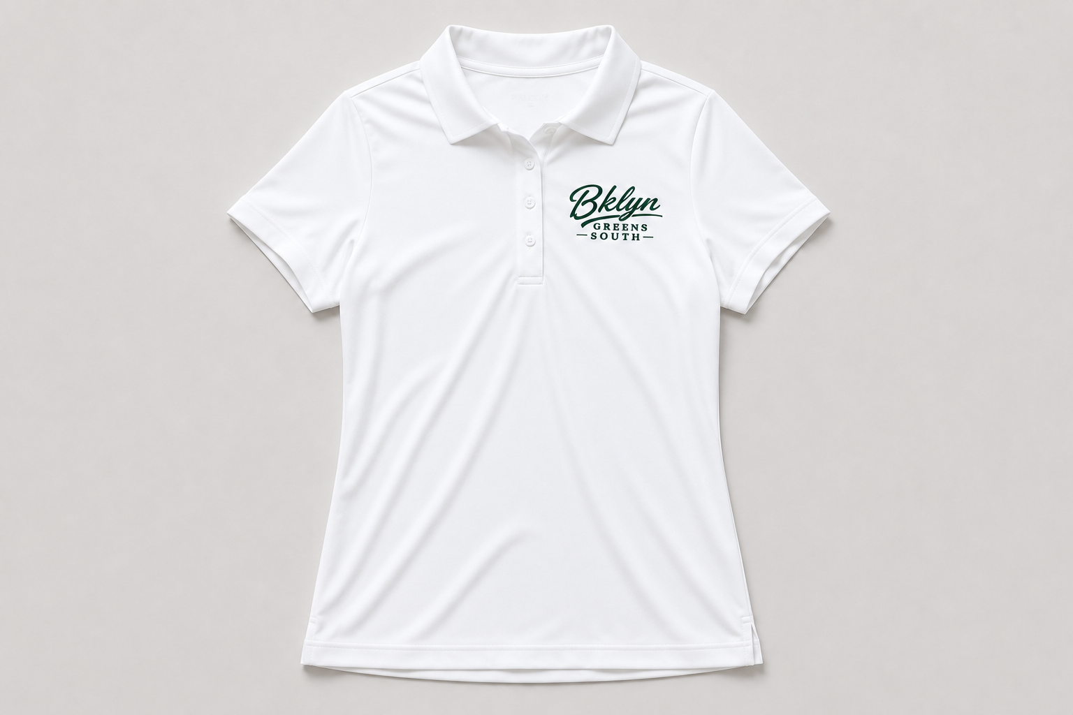 Women's White Golf Polo Shirt - Green Logo
