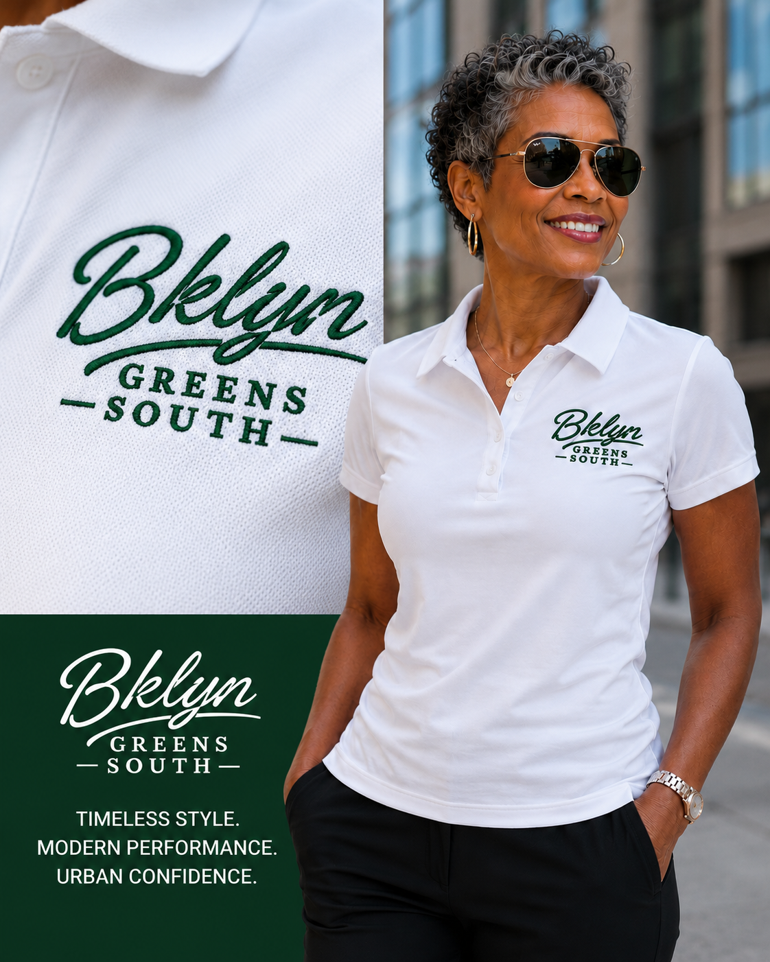 Women's White Golf Polo Shirt - Green Logo