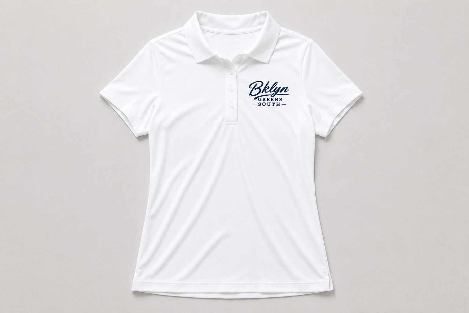 White Polo Shirt with Navy Blue Logo